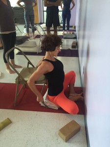 Baddhakonasana with chair and wall